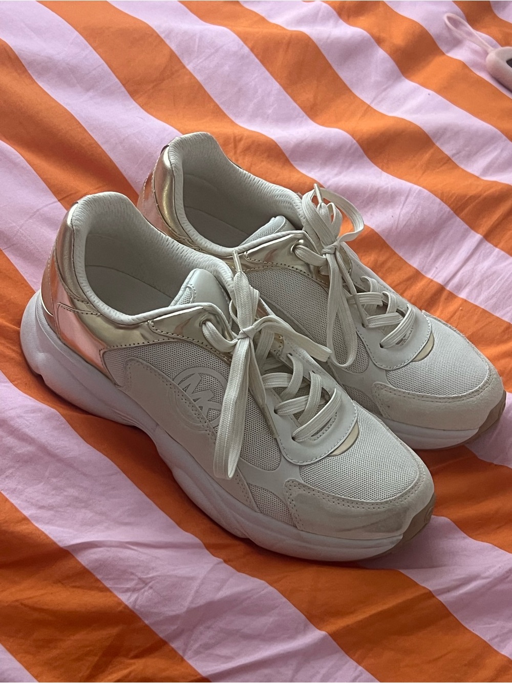 MK Chunky Lace-Up Women’s Sneakers in Cream with Metallic Accent